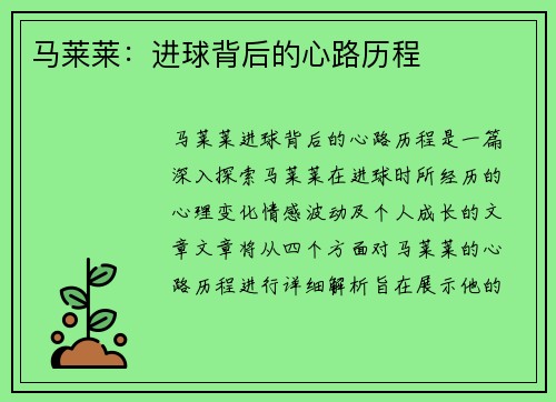 马莱莱:进球背后的心路历程 马莱莱:进球背后的心路历程
